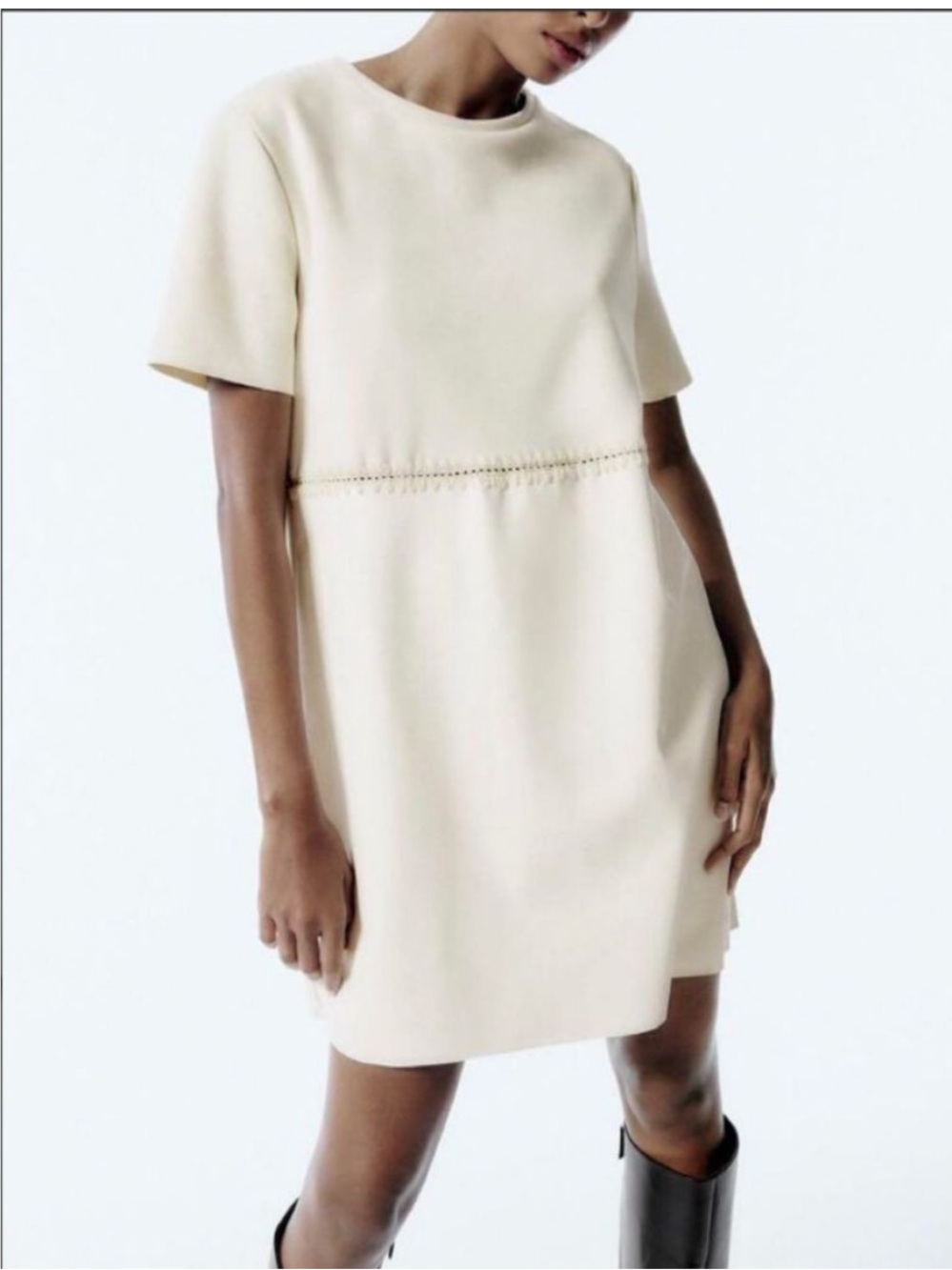 Zara Cream Short-Sleeve Mini Dress